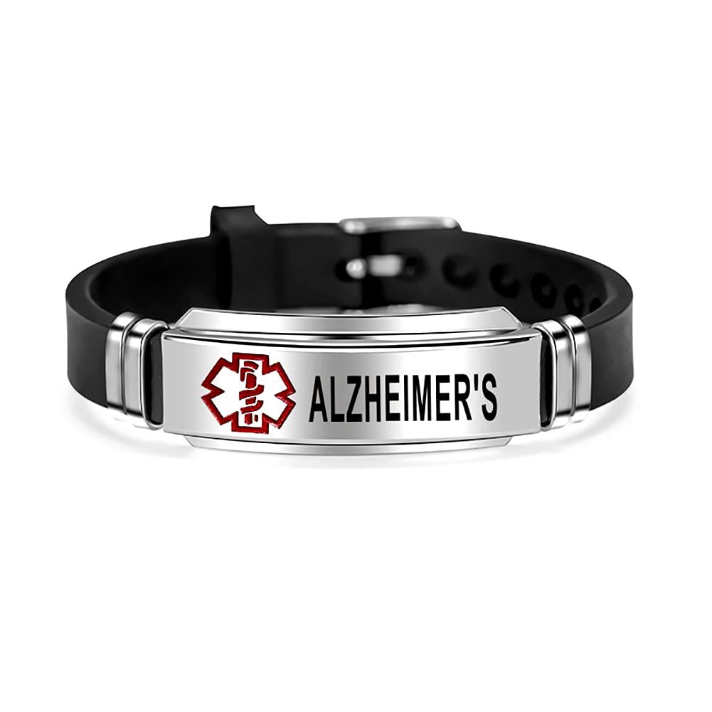 DWJSu Adjustable Silicone Medical Alert ID Bracelet - Waterproof Emergency Sport Bracelet for Men & Women - Ideal for Running, Hiking, and Outdoor Activities