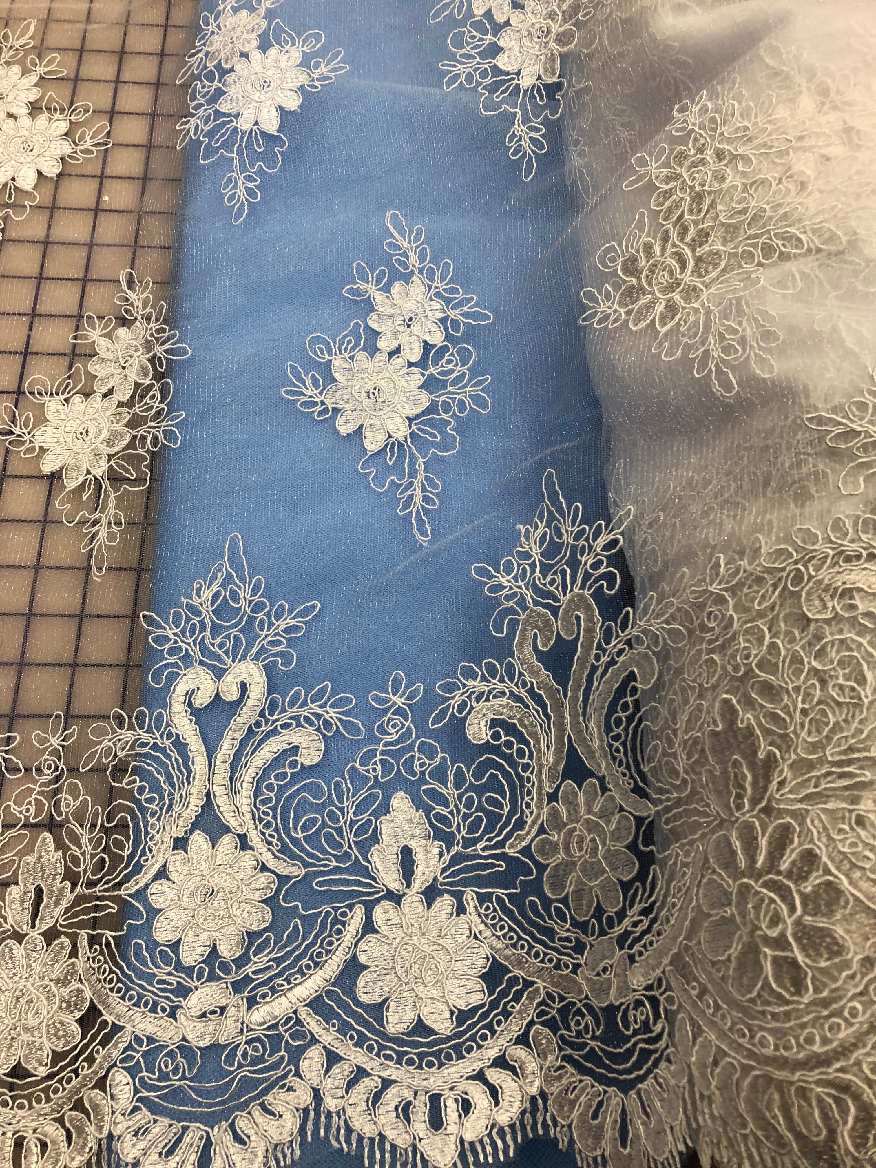Elegant White Embroidered Lace Fabric - 60 Inches Wide for Wedding Dresses, Curtains & Home Decor | Premium Quality Special Purchase