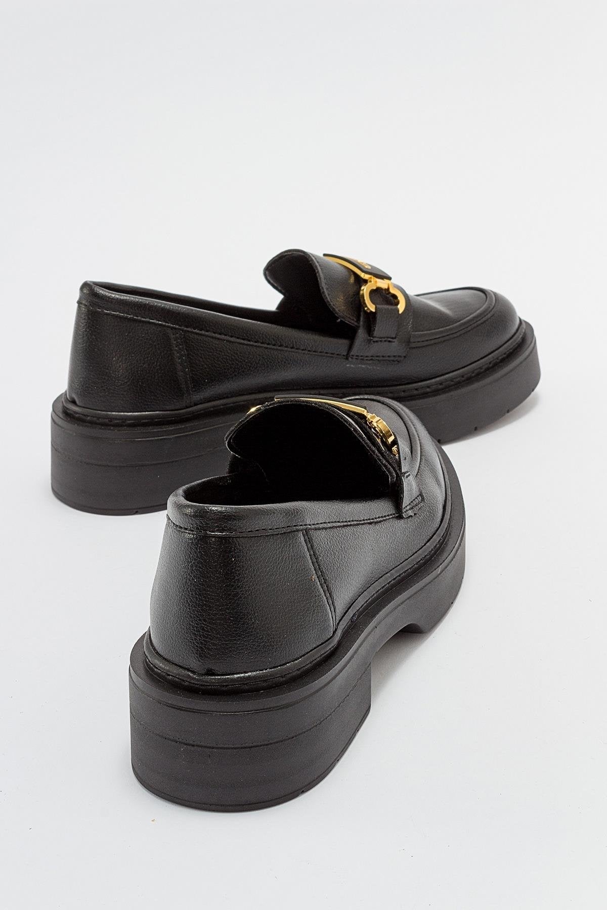 Simone Black Bit Platform Loafers for Women - Comfortable Slip-On Dress Shoes for Office, Business & Casual Wear | Stylish Chunky Heel Loafers for Work & Everyday Outfits