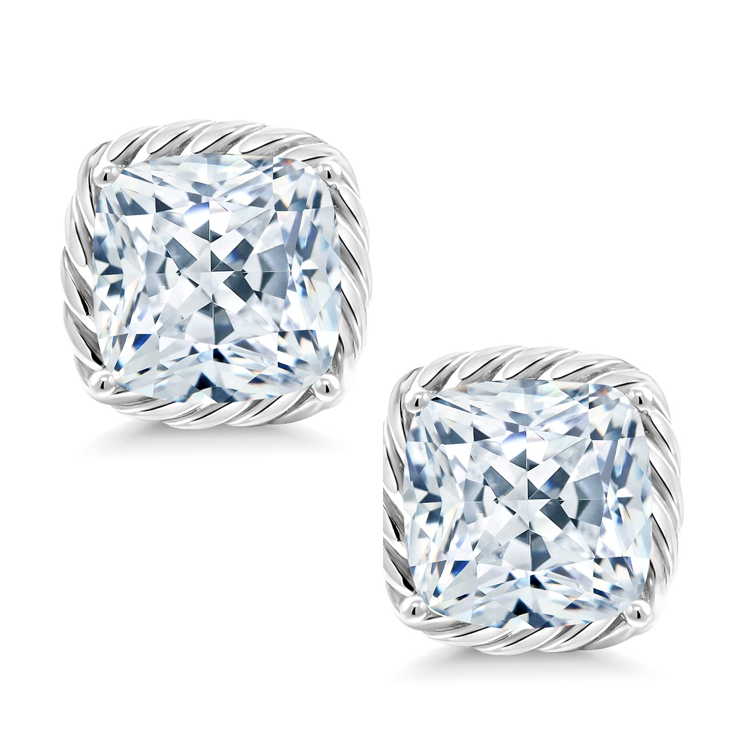 10K White Gold 7MM Cushion Cut Birthstone Stud Earrings for Women & Men | Genuine Gemstone Jewelry | Perfect Gift for Mom, Wife, Her | Anniversary, Birthday, Christmas Present | Everyday Wear & Special Occasions