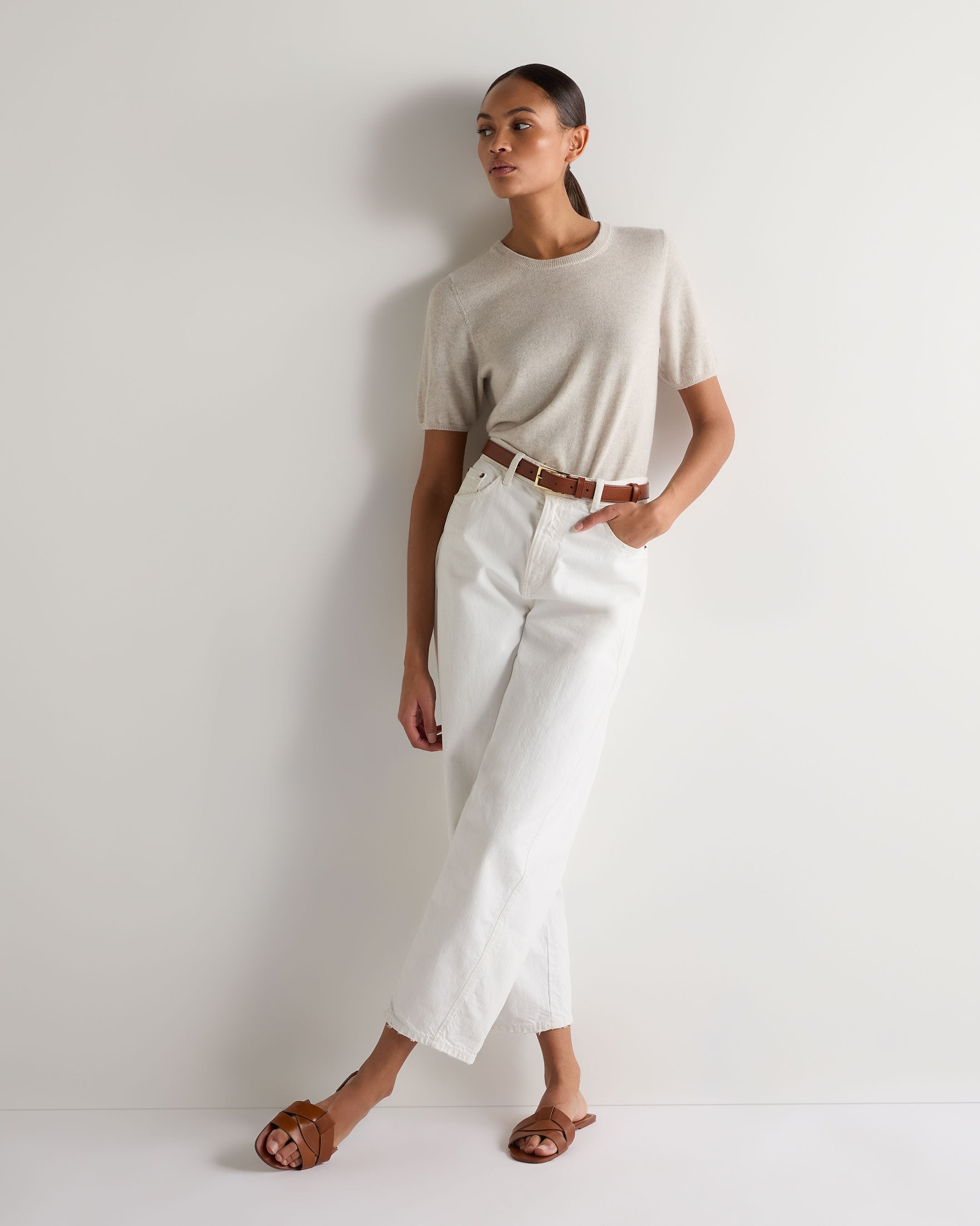 Women's Classic Cashmere T-Shirt - Soft & Luxurious Milly Cashmere Top in Pebble Grey | Perfect for Work, Travel & Casual Wear