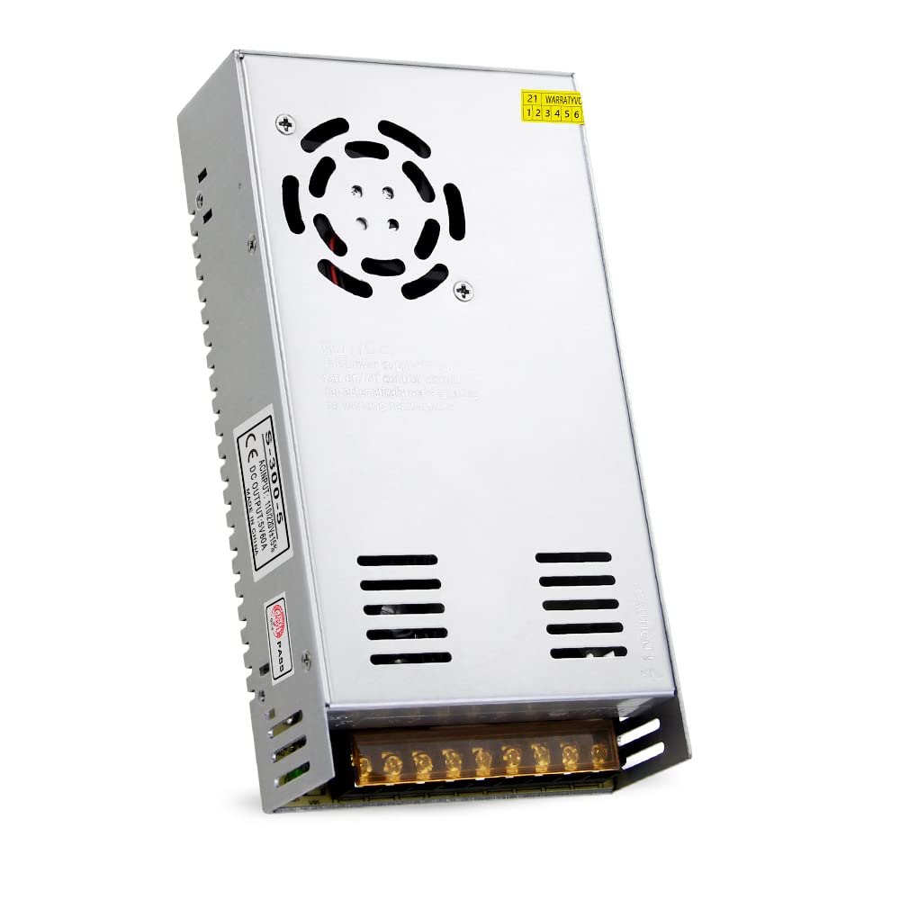 Aclorol 5V 60A 300W Power Supply - AC 110V/220V to DC 5V Universal Switching Power Converter - for WS2812B WS2813 LED Strips, Pixel Lights, CCTV & Security Systems - Perfect for Home Theater, Stage Lighting & 24/7 Surveillance