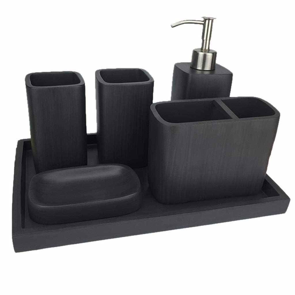 European Minimalist Resin Bathroom Accessories Set - 5-Piece Countertop Organizer with Soap Dispenser, Toothbrush Holder & Tumbler | Modern Bathroom Decor for Home, Apartment, Hotel (White) | Perfect for Small Spaces, Guest Bathrooms & Vanity Organization