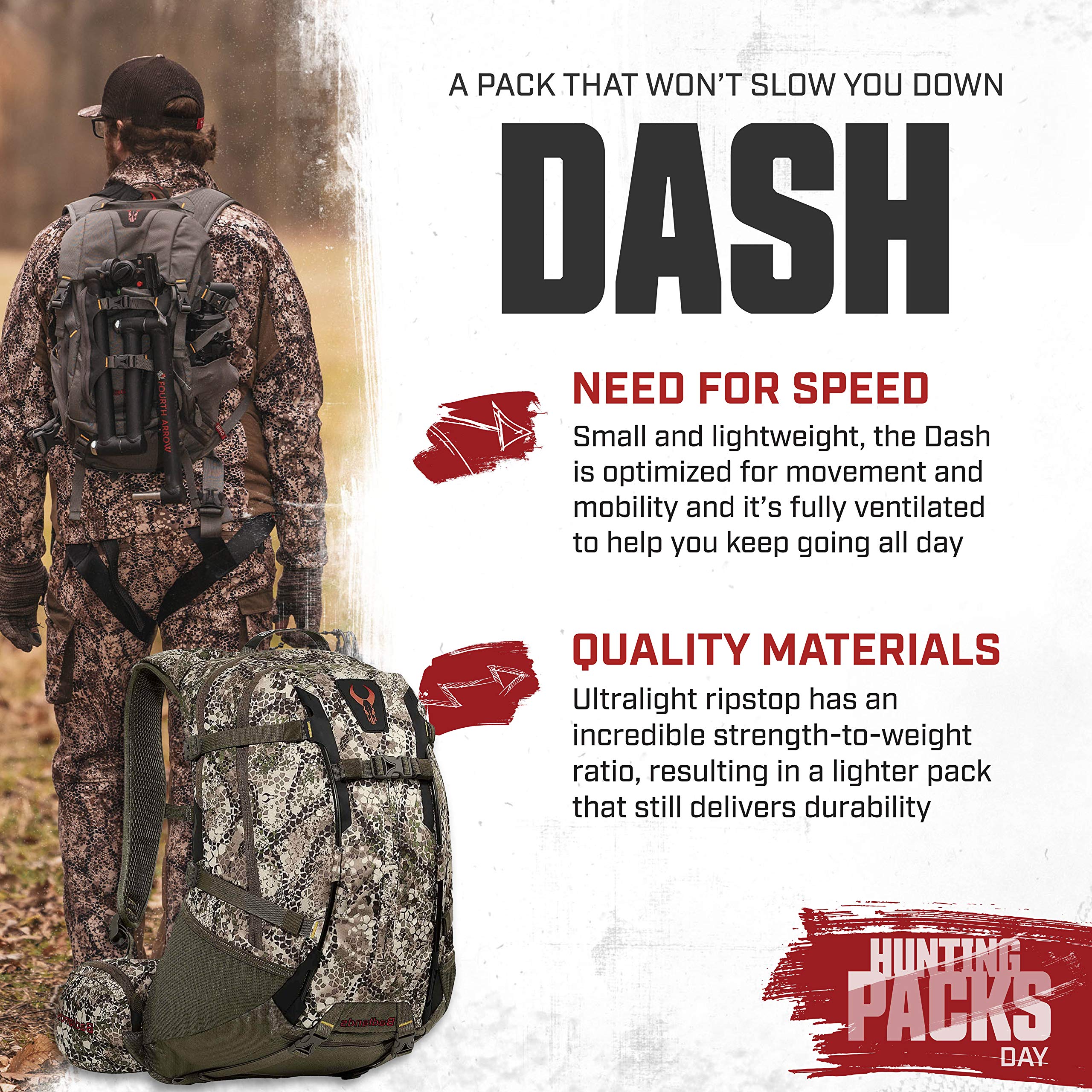 Badlands Dash Camouflage Hunting Backpack - Waterproof Day Pack for Bow, Rifle & Pistol | Ideal for Outdoor Adventures, Tactical Missions & Wilderness Exploration
