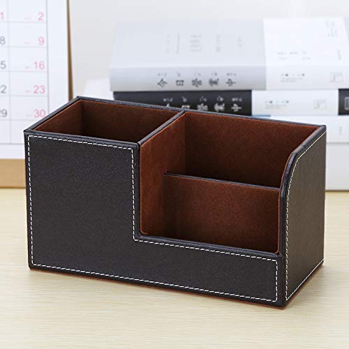 Premium Leather Desk Organizer - Multi-Function Stationery Storage Box for Pens, Pencils, Smartphones & Business Cards | Office Desk Accessory for Home & Work (Coffee Brown)