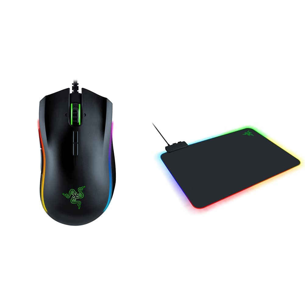 Razer Firefly Hard V2 RGB Gaming Mouse Pad & Mamba Elite Wired Gaming Mouse - 16,000 DPI Optical Sensor, Chroma RGB Lighting, 9 Programmable Buttons, Mechanical Switches - Perfect for Esports, FPS, and PC Gaming Setup