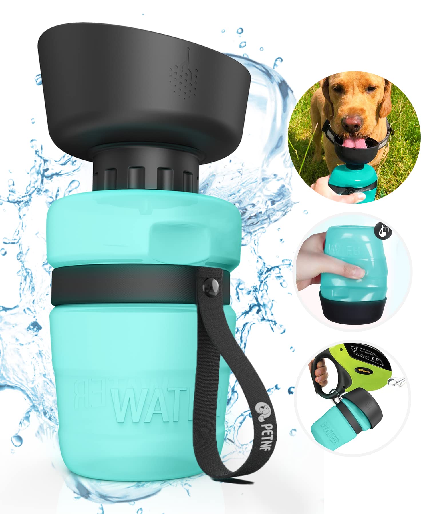 Upgraded 2-in-1 Portable Dog Water Bottle & Bowl - Lightweight Pet Travel Water Dispenser for Hiking, Walking & Outdoor Adventures | PETNF