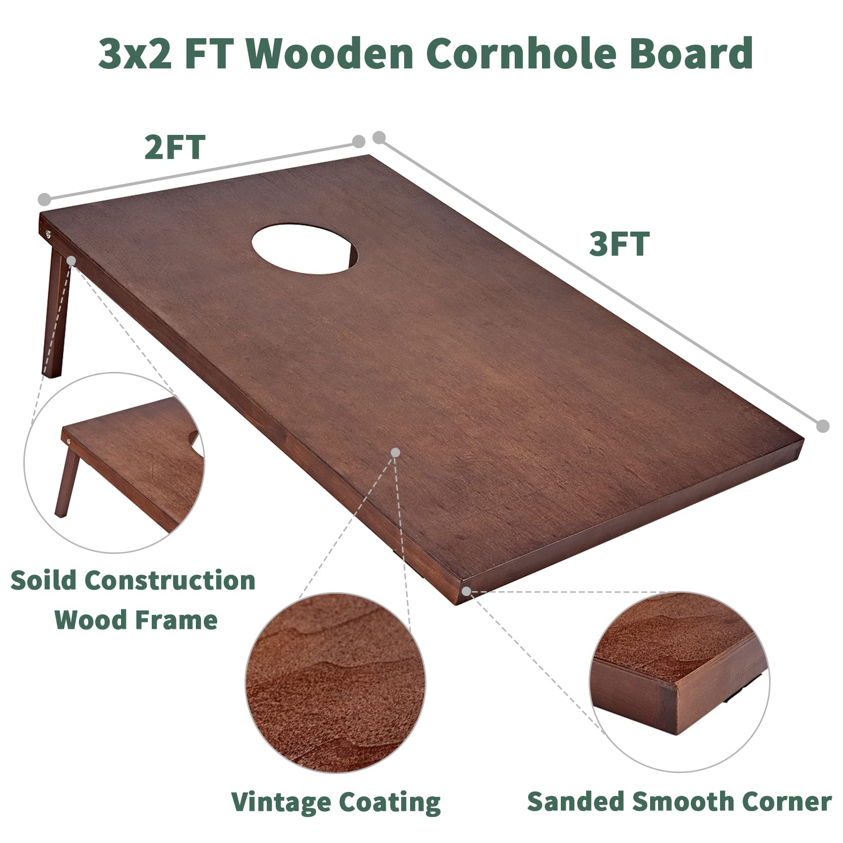 Premium Wooden Cornhole Game Set - 3x2FT & 4x2FT Boards with 8 Bean Bags & Carry Case - Portable Outdoor Lawn Game for Backyard, Tailgating, Beach, and Camping Parties