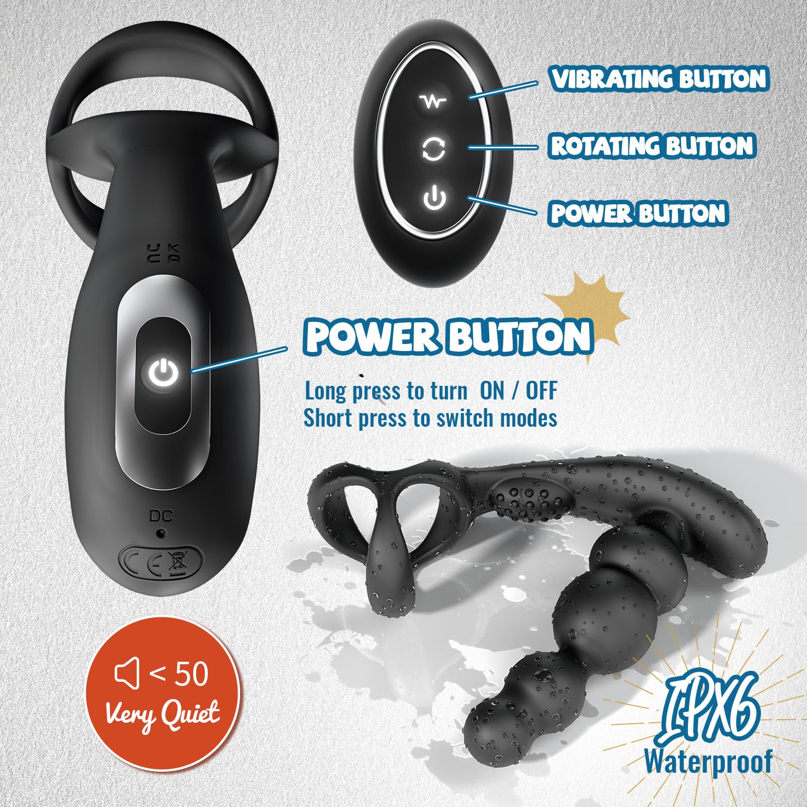 Men's Anal Vibrator with Cock Ring - 3 Rotation & 10 Vibration Modes for Couple Play