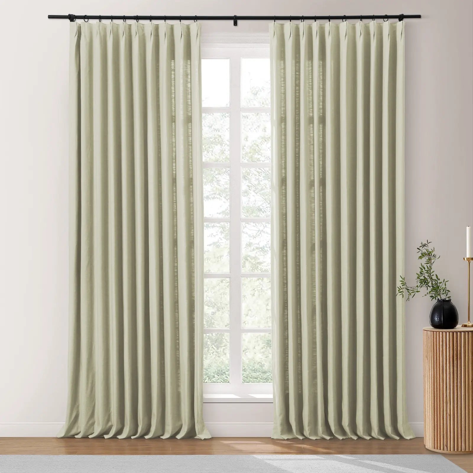 Isabella Heavyweight Cotton Blackout Curtains - Thermal Insulated Pleated Drapes for Living Room & Bedroom - Noise Reducing & Energy Saving Home Decor