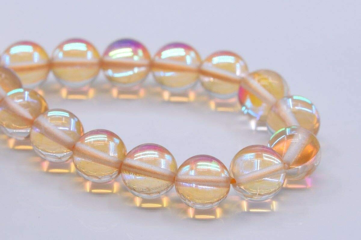 KapOD 8MM Orange Mystic Aura Quartz AAA Grade Round Loose Beads - 7.5 Inch Premium Gemstone Beads for Jewelry Making, DIY Crafts, and Healing Crystal Projects