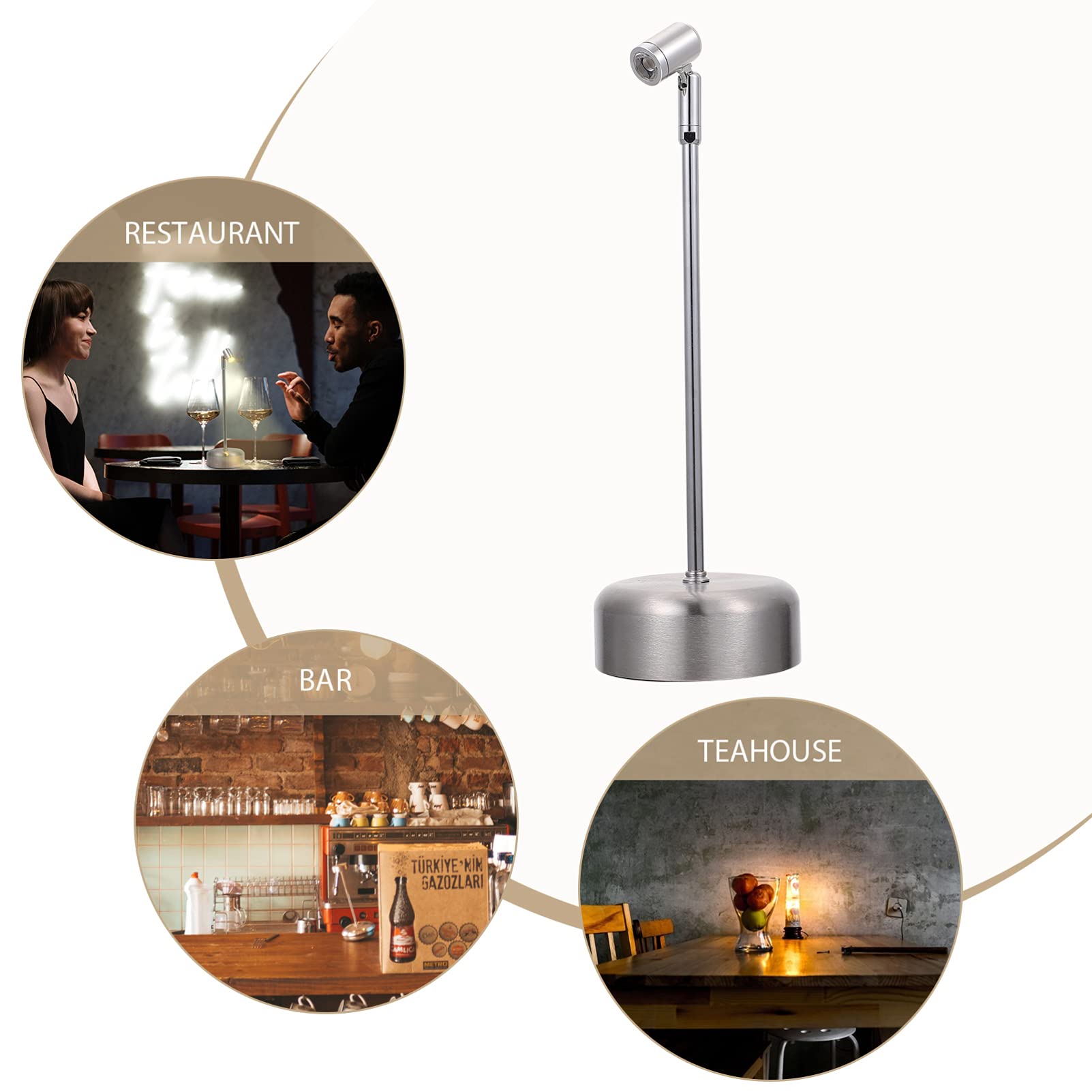 HEALLILY Rechargeable LED Desk Lamp with Adjustable Brightness - Eye Protection Table Light for Coffee Shop, Bar, Restaurant, Kitchen & Home Office - Silver Modern Atmosphere Lighting for Reading, Studying and Night Use