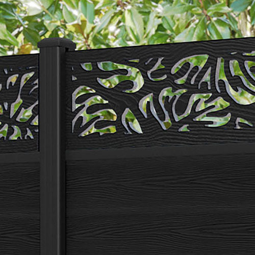 Classic Black Botanic Fence Panel with Aluminum Posts - Perfect for Garden Privacy, Yard Decoration and Outdoor Landscaping
