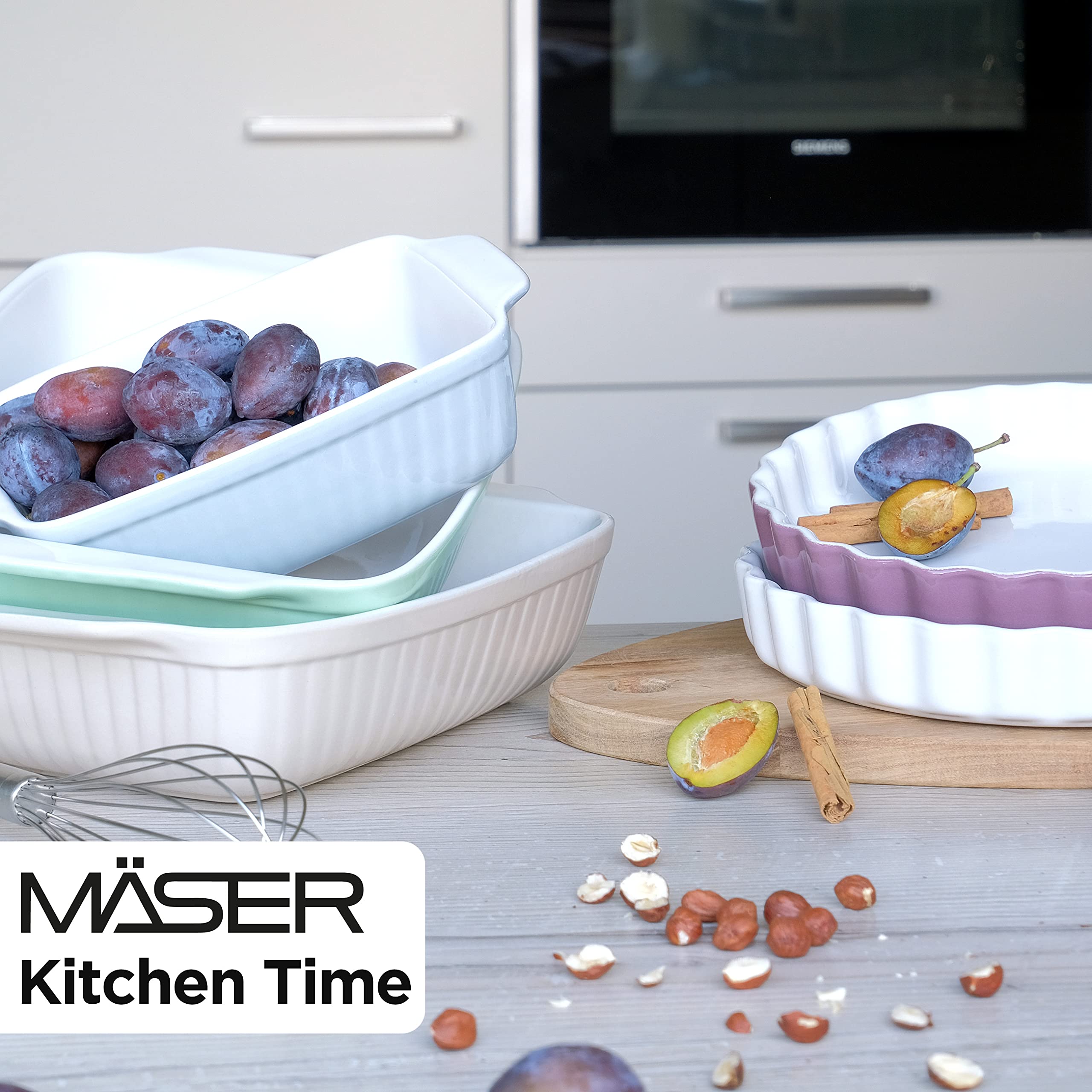 Blue Ceramic Pie Dish & Cake Tin - Kitchen Time Series Bakeware for Pies, Cakes & Desserts - Perfect for Baking, Holiday Meals & Family Gatherings