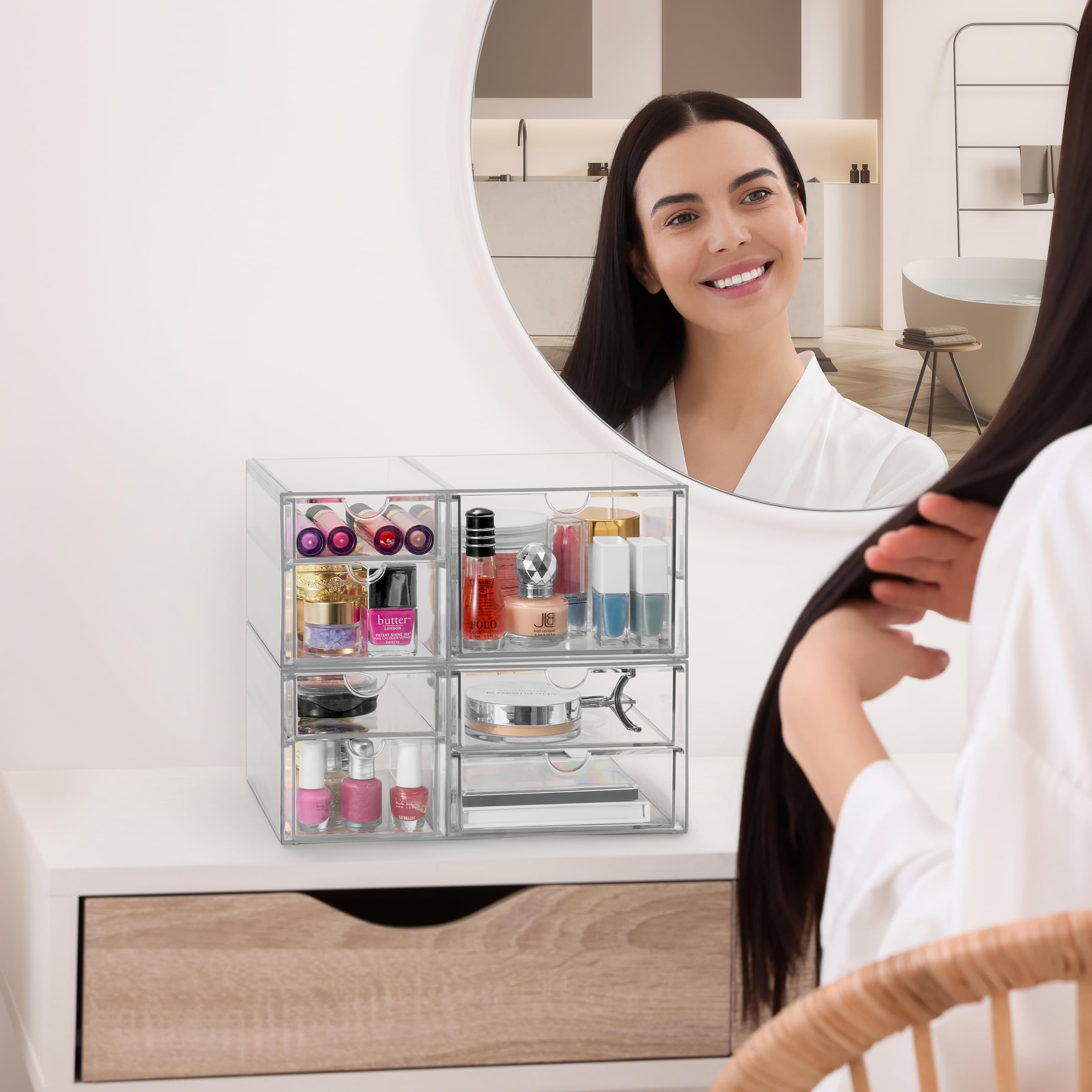 Sorbus 7-Drawer Acrylic Makeup Organizer - Stackable Clear Storage Bins for Cosmetics, Office Supplies, Jewelry & Stationery (2-Piece Set) - Perfect for Vanity, Bathroom & Closet Organization