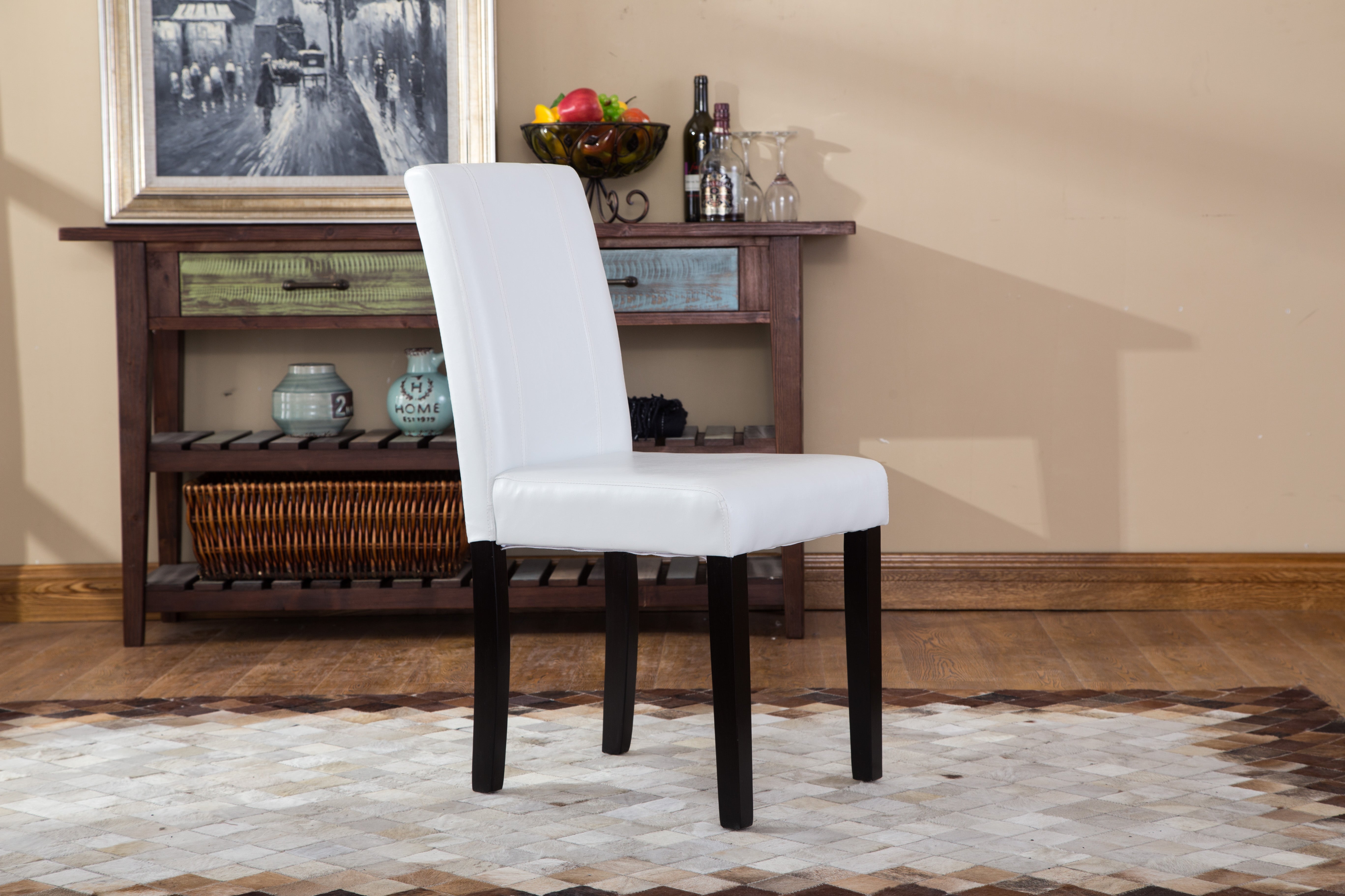 Roundhill Urban Style Solid Wood Faux Leather Parsons Dining Chairs - Set of 2, White - Modern Kitchen & Dining Room Furniture for Home & Restaurant Use