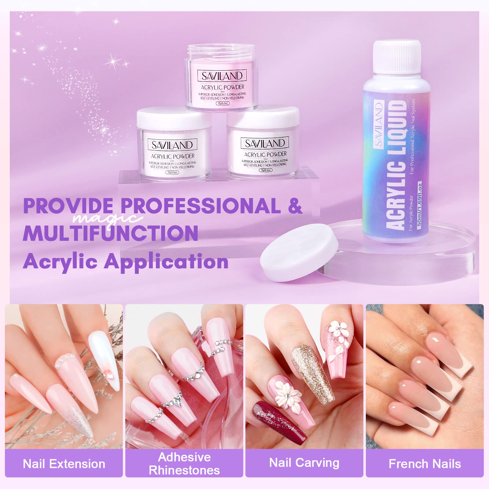 Saviland Upgraded Acrylic Nail Kit for Beginners - 3 Colors Acrylic Powder, Speed-Adjustable Nail Drill, Acrylic Liquid, Brush, Top Gel & Non-Acid PH Bond | Professional Manicure Set | Perfect Gift for Women & DIY Nail Art Enthusiasts | Home Salon & Party Use