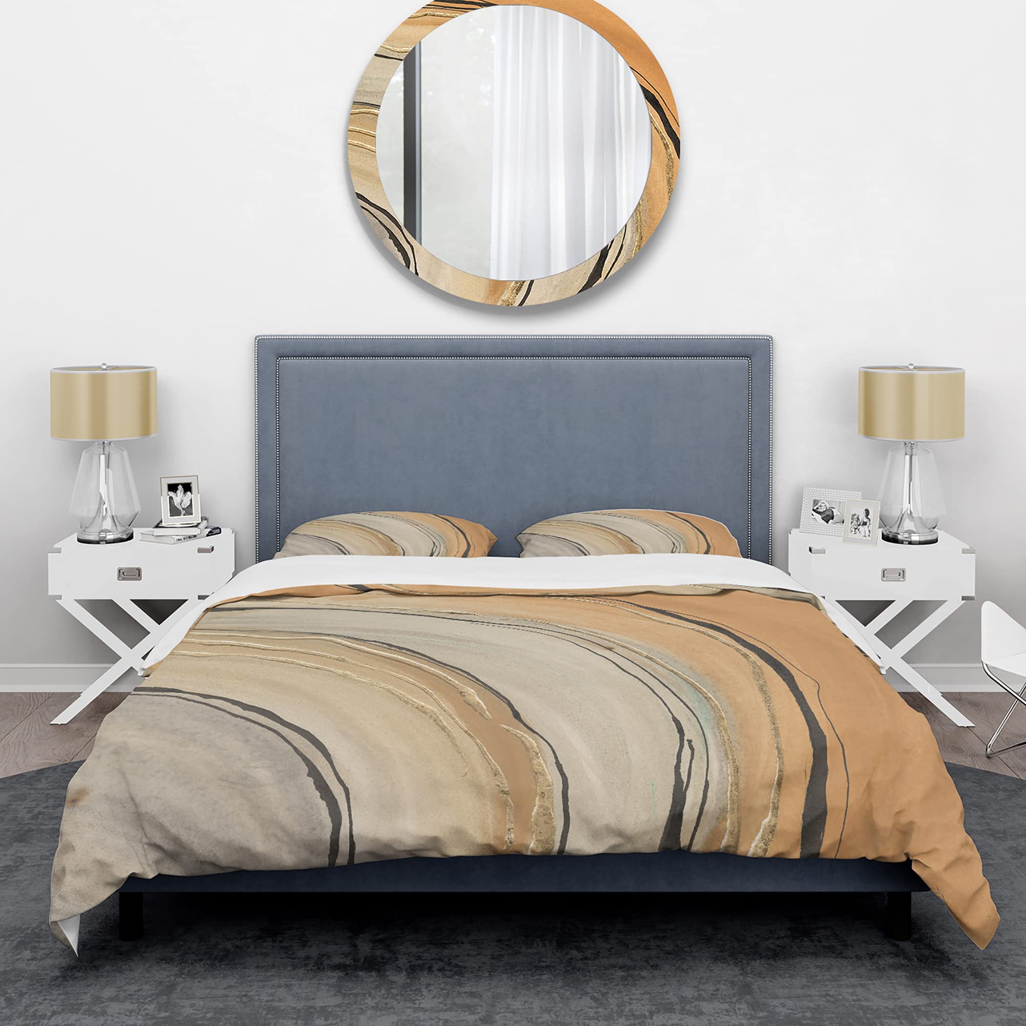 DesignQ Glam Canion II Modern & Contemporary Duvet Cover Set - King Size Gold Abstract Bedding (3-Piece) | All-Season Luxury Bedding for Master Bedroom & Guest Room Decor