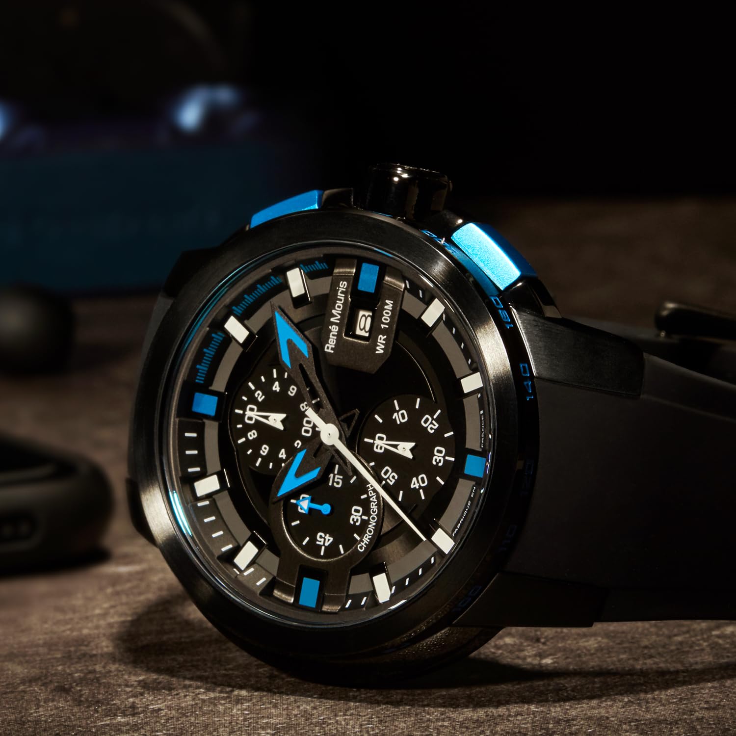 René Mouris Prowler Chronograph Men's Watch - 47MM 316L Stainless Steel Sport Watch with Sapphire Coated Mineral Crystal & Silicone Strap - 100M Waterproof - Perfect for Diving, Swimming & Outdoor Activities