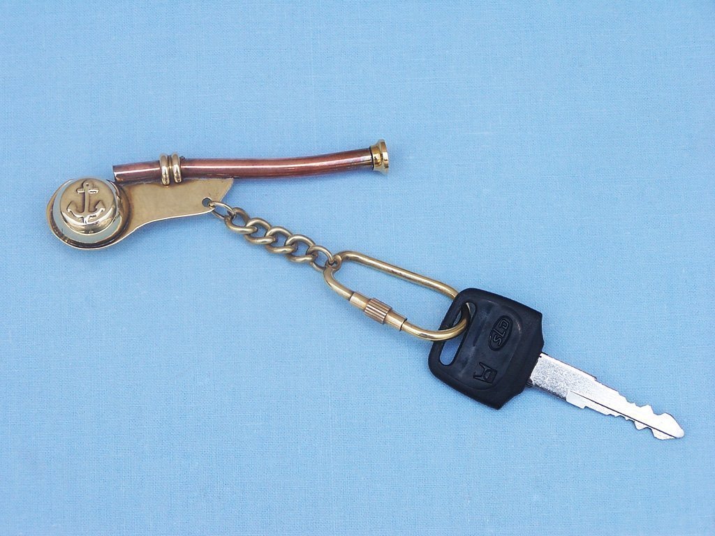 Premium Solid Brass Boatswain (Bosun) Whistle Keychain - Authentic Nautical Bosun Call Pipe Key Ring Gift for Sailors, Boaters & Marine Enthusiasts - Perfect for Sailing, Nautical Decor & Collectors