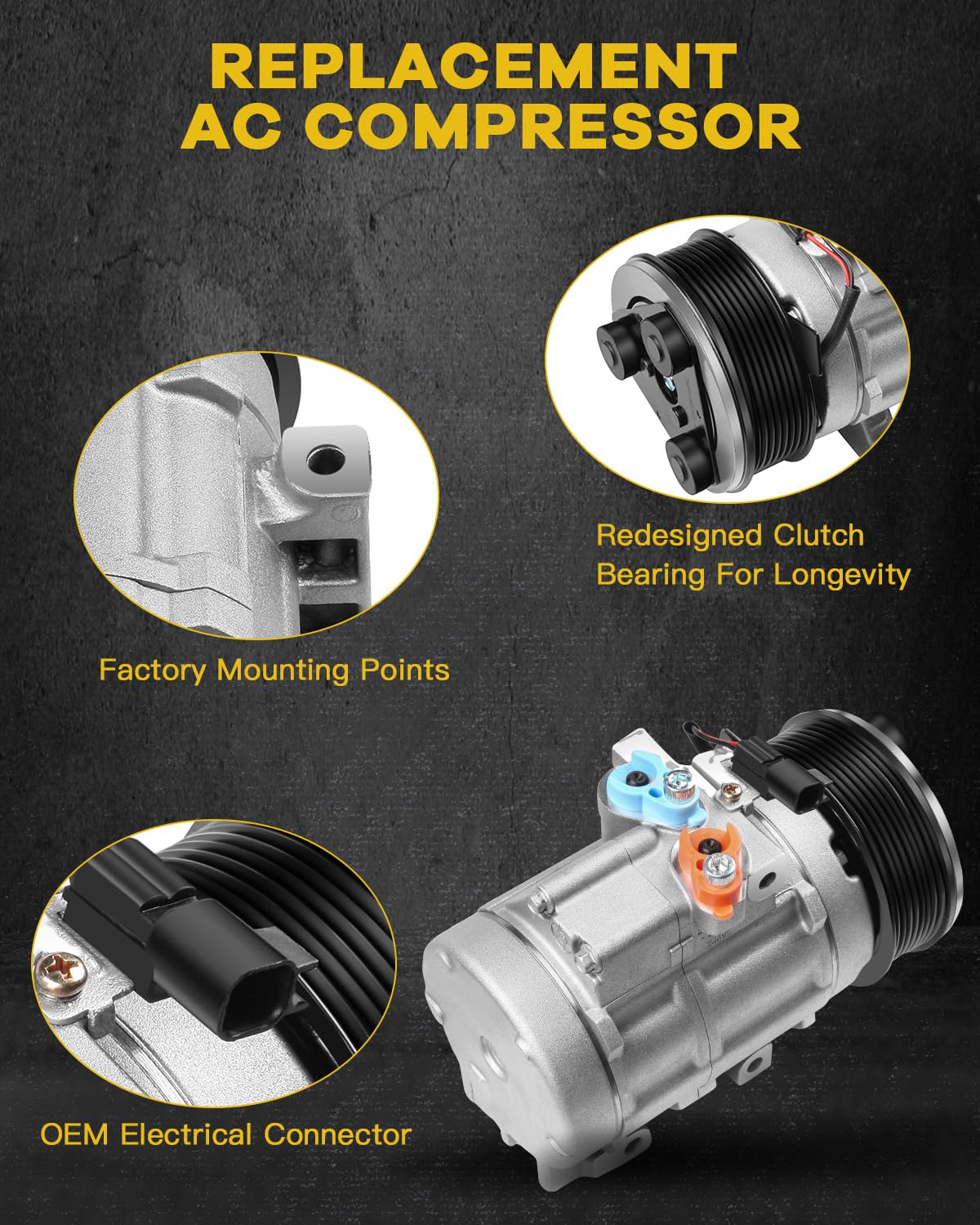 INEEDUP AC Compressor with A/C Clutch Compatible with 2011-2016 Ford F-250 F-350 Super Duty 6.7L Diesel - High Performance Cooling System - Perfect for Summer Road Trips and Heavy Duty Towing
