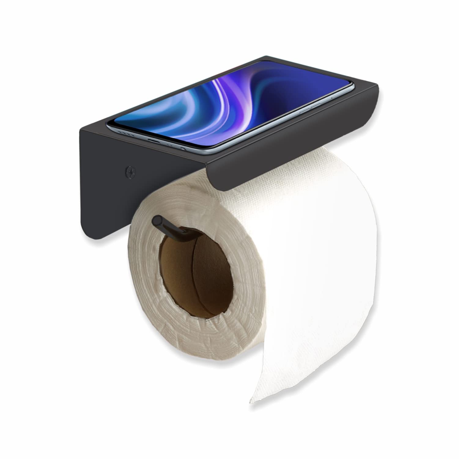 SmartSlide Stainless Steel Toilet Paper Holder with Shelf - Wall Mounted Bathroom Tissue Roll Holder with Phone Stand | Space-Saving Organizer for Small Bathrooms, Powder Rooms & RVs