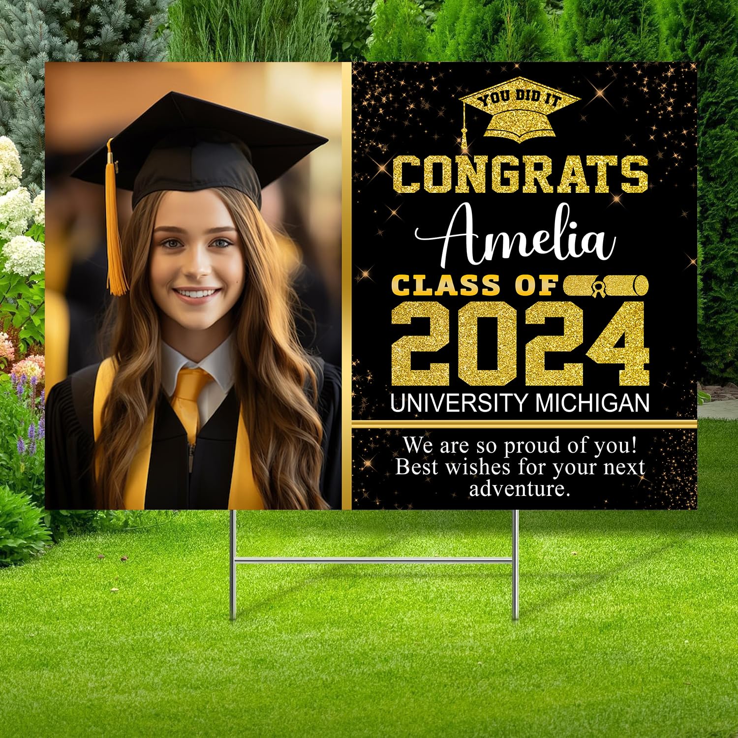 Custom Personalized Graduation Yard Sign 2024 with Photo - Class of 2024 Graduation Sign, High School & College Graduation Party Decor, Congrats Grad - Perfect for Outdoor Lawn Decorations & Graduation Celebrations