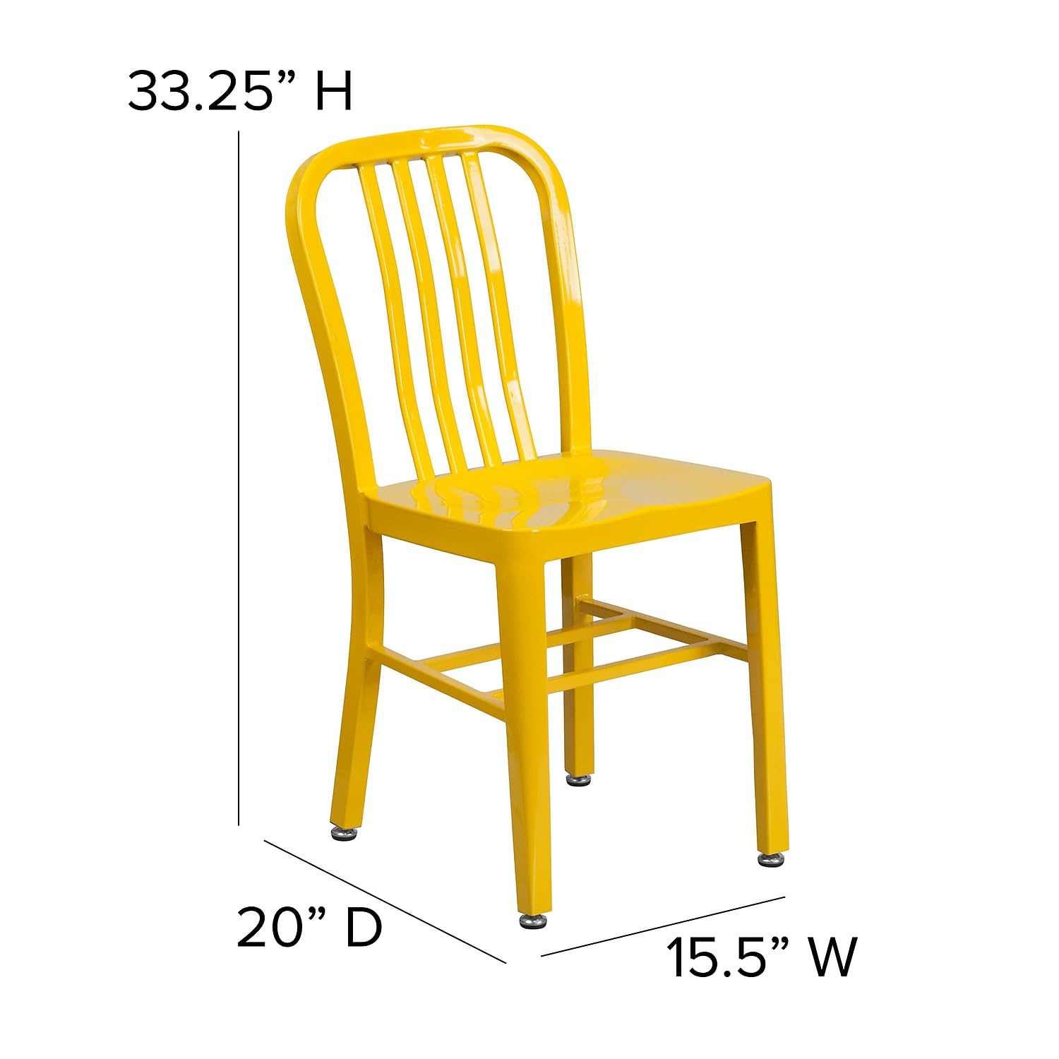 Flash Furniture Gael Commercial Grade 2-Pack Yellow Metal Stackable Chairs for Indoor & Outdoor Use - Perfect for Patio, Restaurant, Cafe, and Event Seating