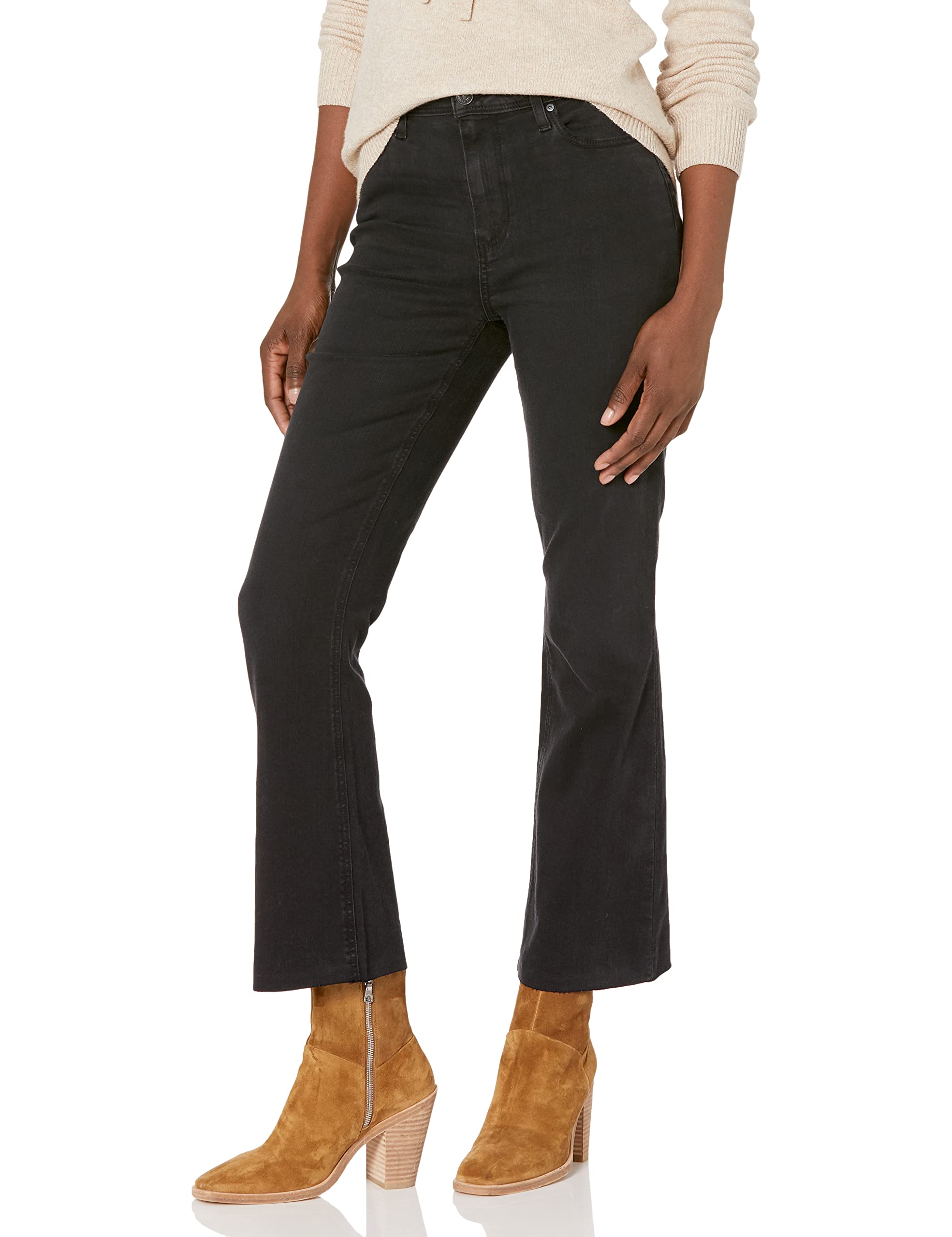 PAIGE Women's Claudine High Rise Ankle Flare Jeans - Raw Hem, Double Button Closure, Slater Wash | Perfect for Casual Outings, Date Nights & Office Wear