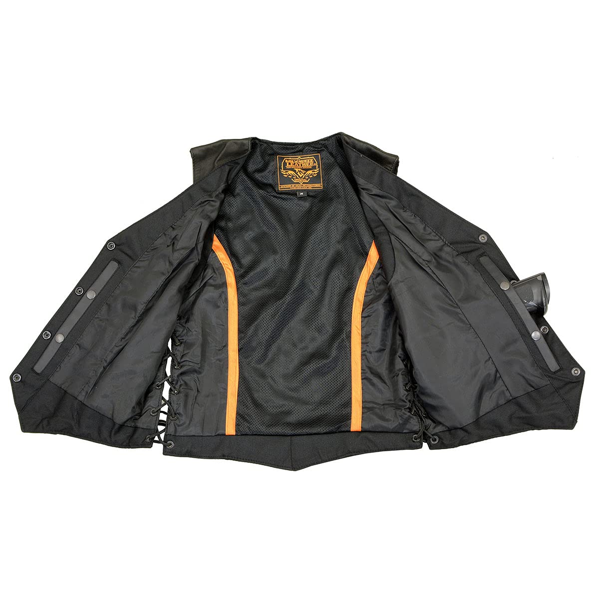 Milwaukee Leather MLL4560 Women's Black Premium Leather Braided Lace-Up Vest | Deep V-Neck Motorcycle Jacket for Biker Ladies | Perfect for Riding, Casual Wear & Outdoor Adventures
