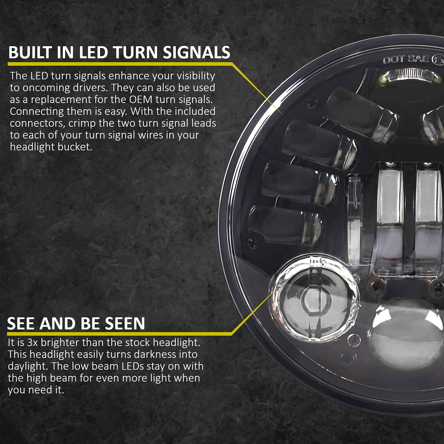 Eagle Lights 5.75 Inch 8900AH-B LED Headlight with Integrated Turn Signals for Harley Davidson Motorcycles - High Visibility for Night Riding and Urban Commuting