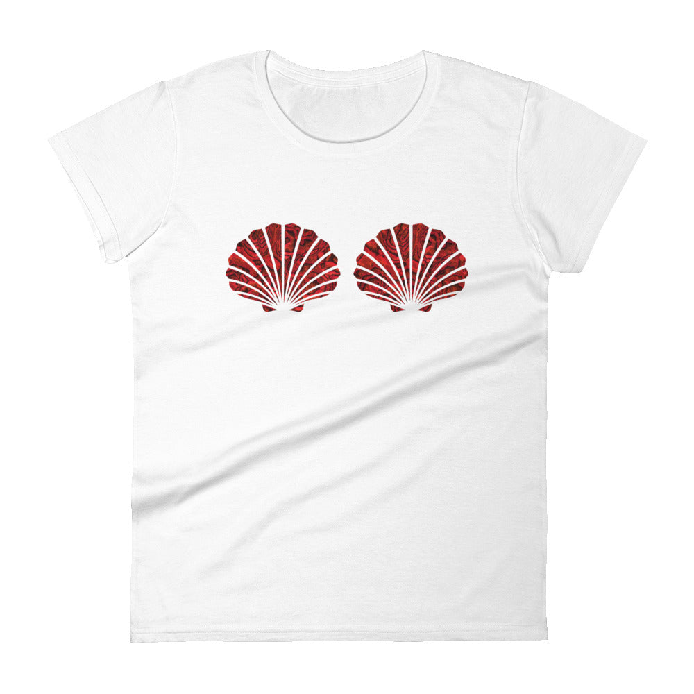 Cape Cali Red Abalone Mermaid Shells T-Shirt - Trendy Beachwear for Summer Vacation & Coastal Fashion