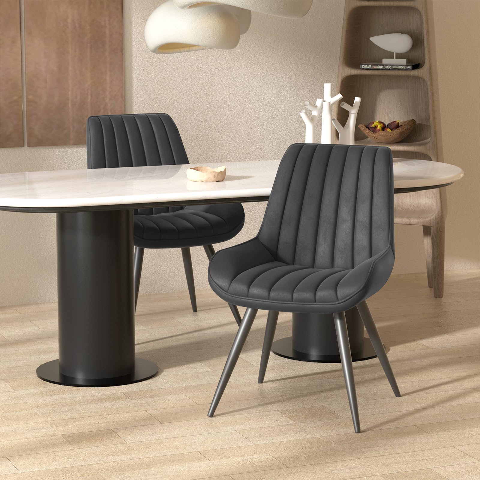 Modern Dining Chairs Set of 6 - Upholstered Fabric Kitchen Chairs with Thick Cushions & Sturdy Metal Legs - Comfy Black Dining Room Chairs for Home, Restaurant, and Office Use