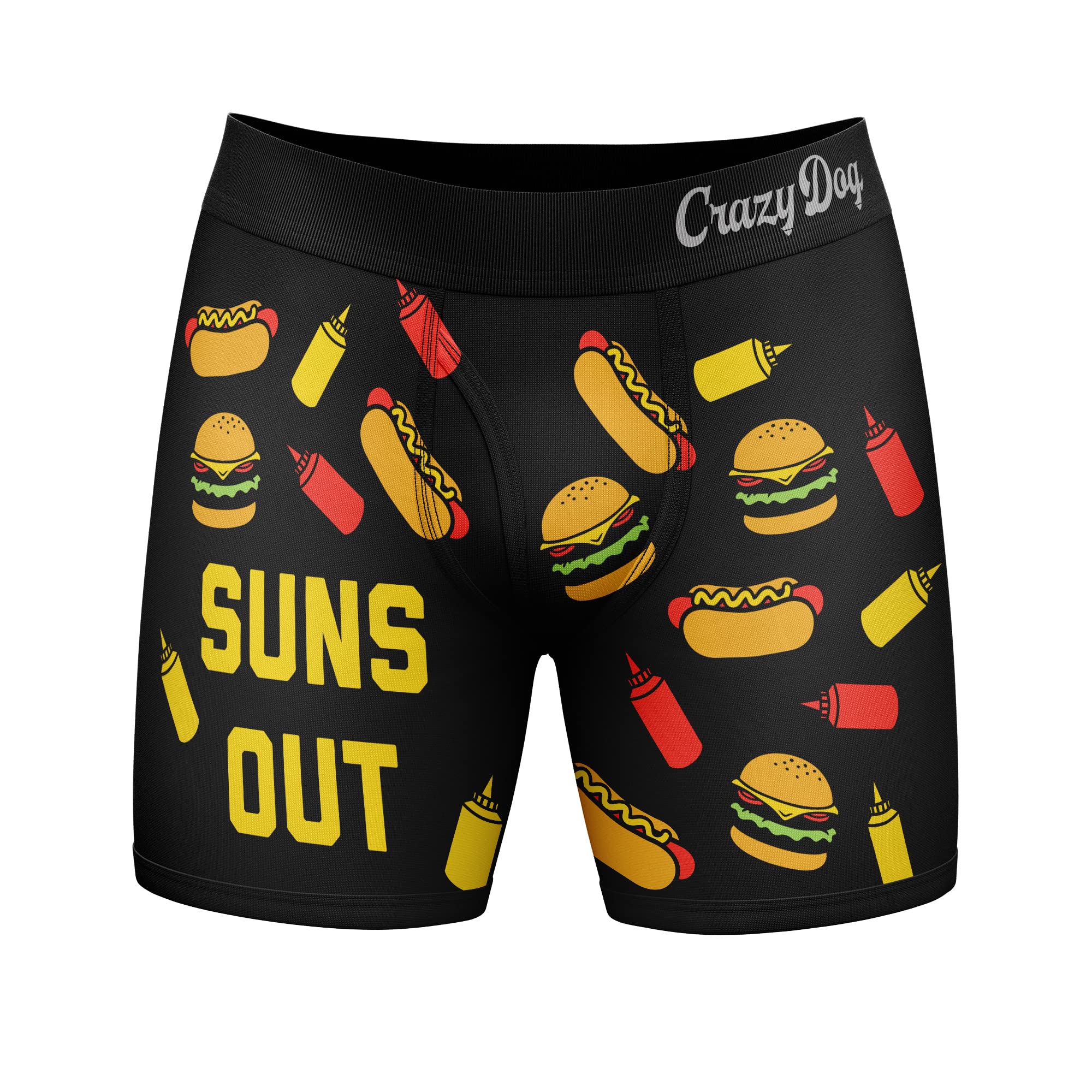 Funny Men's Boxer Briefs - Crazy Dog T-Shits Suns Out Buns Out Sarcastic Underwear | Novelty Gag Gift for Vacation, Beach & Summer Parties
