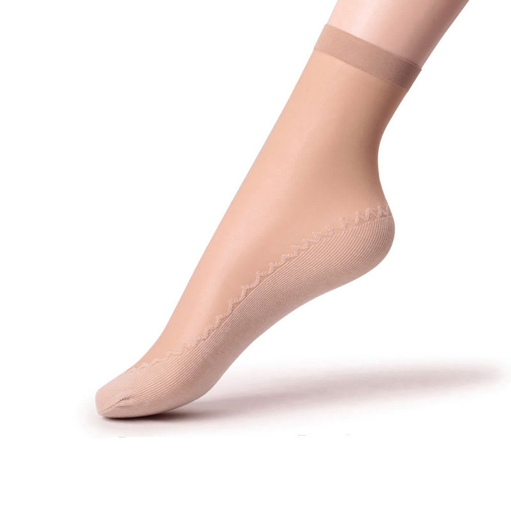6 Pairs Women's Silky Anti-Slip Cotton Sole Sheer Ankle High Tights - Reinforced Toe Hosiery Socks for Work, Dress & Everyday Comfort
