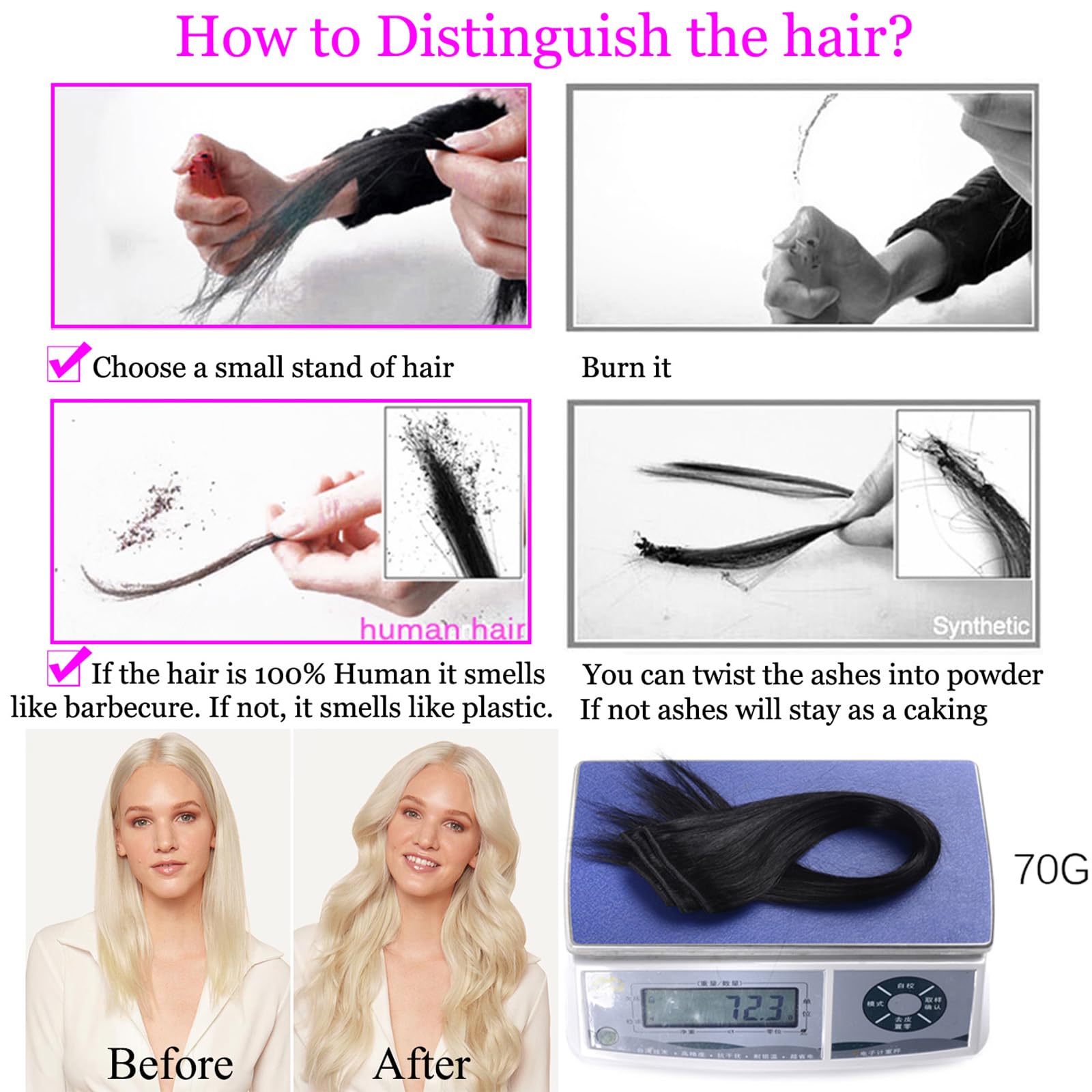 18-Inch Platinum Blonde Clip-In Human Hair Extensions #60 - 70g 5pcs Remy Straight Real Hair for Women - Thick Weft for Volume & Length - Perfect for Parties, Weddings & Daily Styling