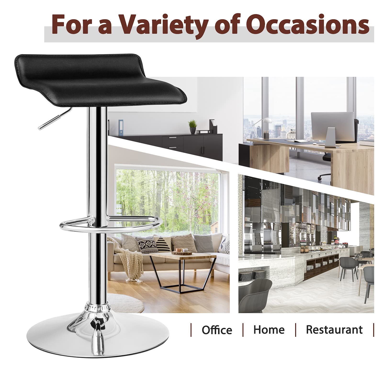 **Casart 4-Piece Adjustable Swivel Bar Stool Set with Footrest - PU Leather Upholstery, Chrome Base & Hydraulic Lift - Modern Counter Height Stools for Kitchen Island, Dining Room, Pub or Cafe (Black) - Perfect for Entertaining, Breakfast Bars & Home Decor**