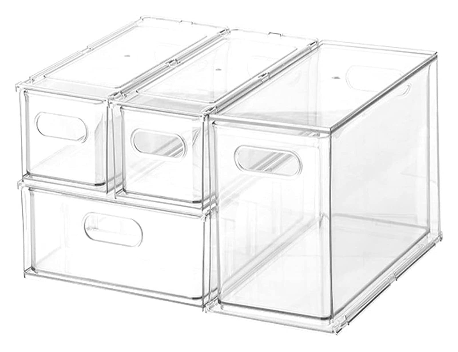 HXR 4-Piece Clear Plastic Stackable Fridge Organizer Set - Refrigerator Storage Bins for Kitchen, Freezer & Pantry Organization | Perfect for Meal Prep, Leftovers & Grocery Storage