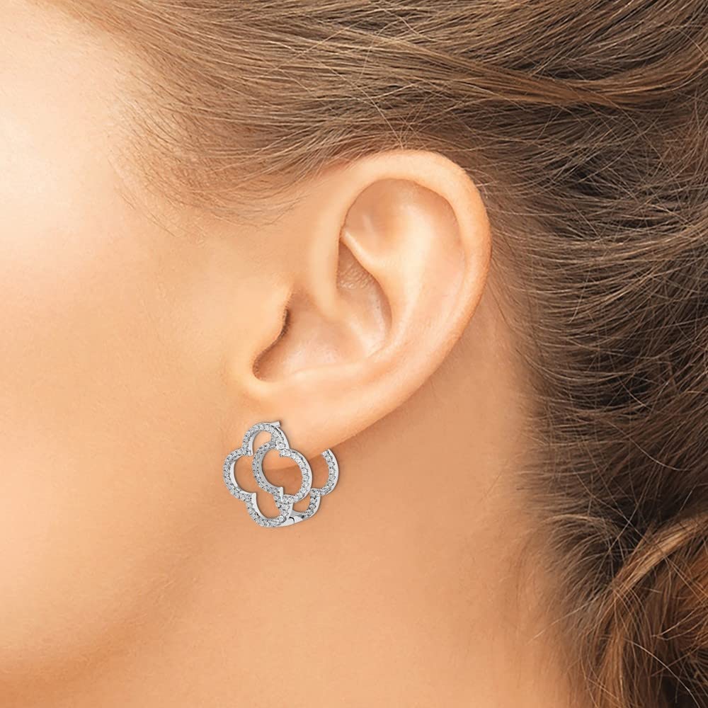 925 Sterling Silver Cubic Zirconia Quatrefoil Hinged Hoop Earrings for Women - Elegant Fine Jewelry Gift for Her - Perfect for Weddings, Parties & Special Occasions