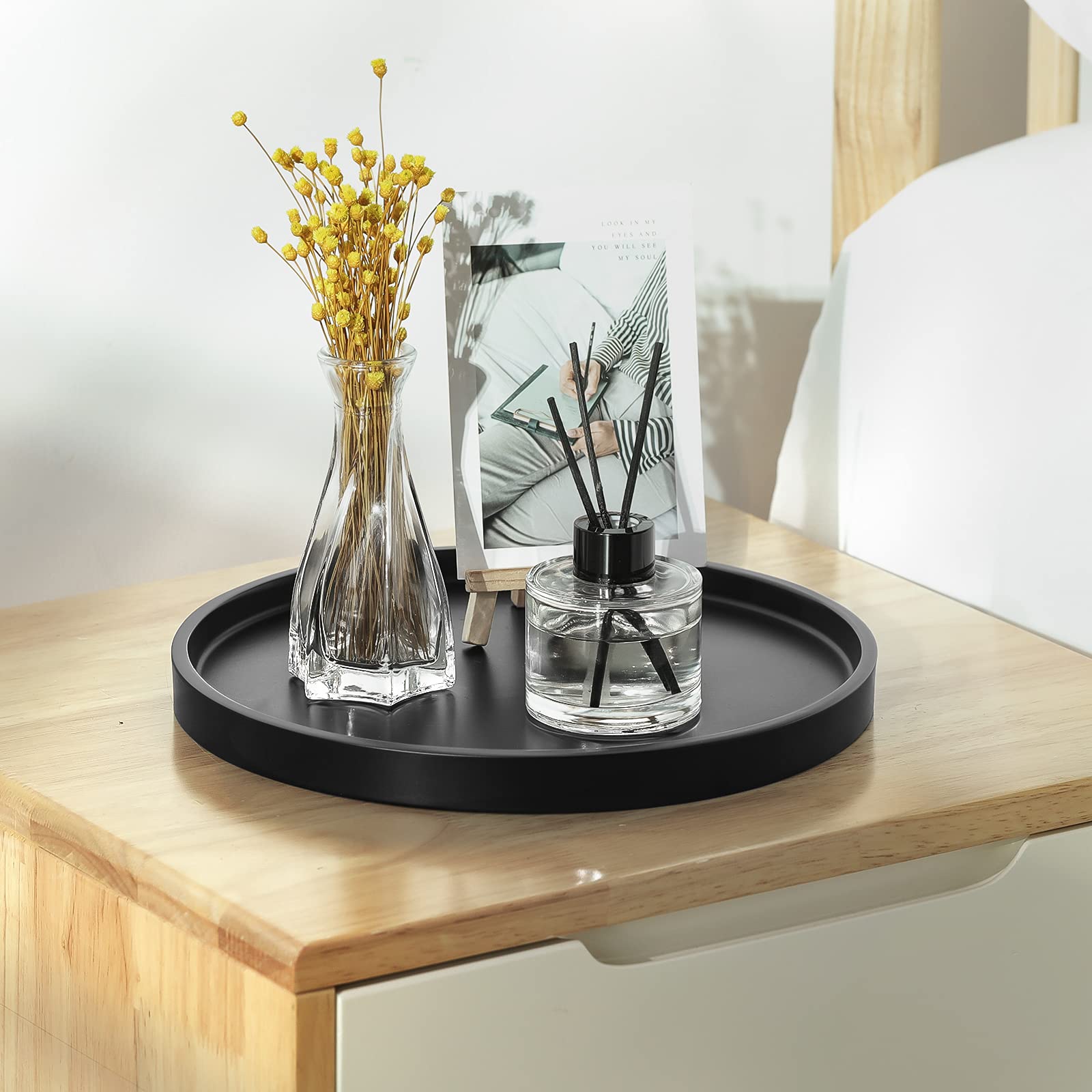 Matte Black Resin Vanity Tray for Jewelry & Cosmetics - Bathroom & Dresser Organizer