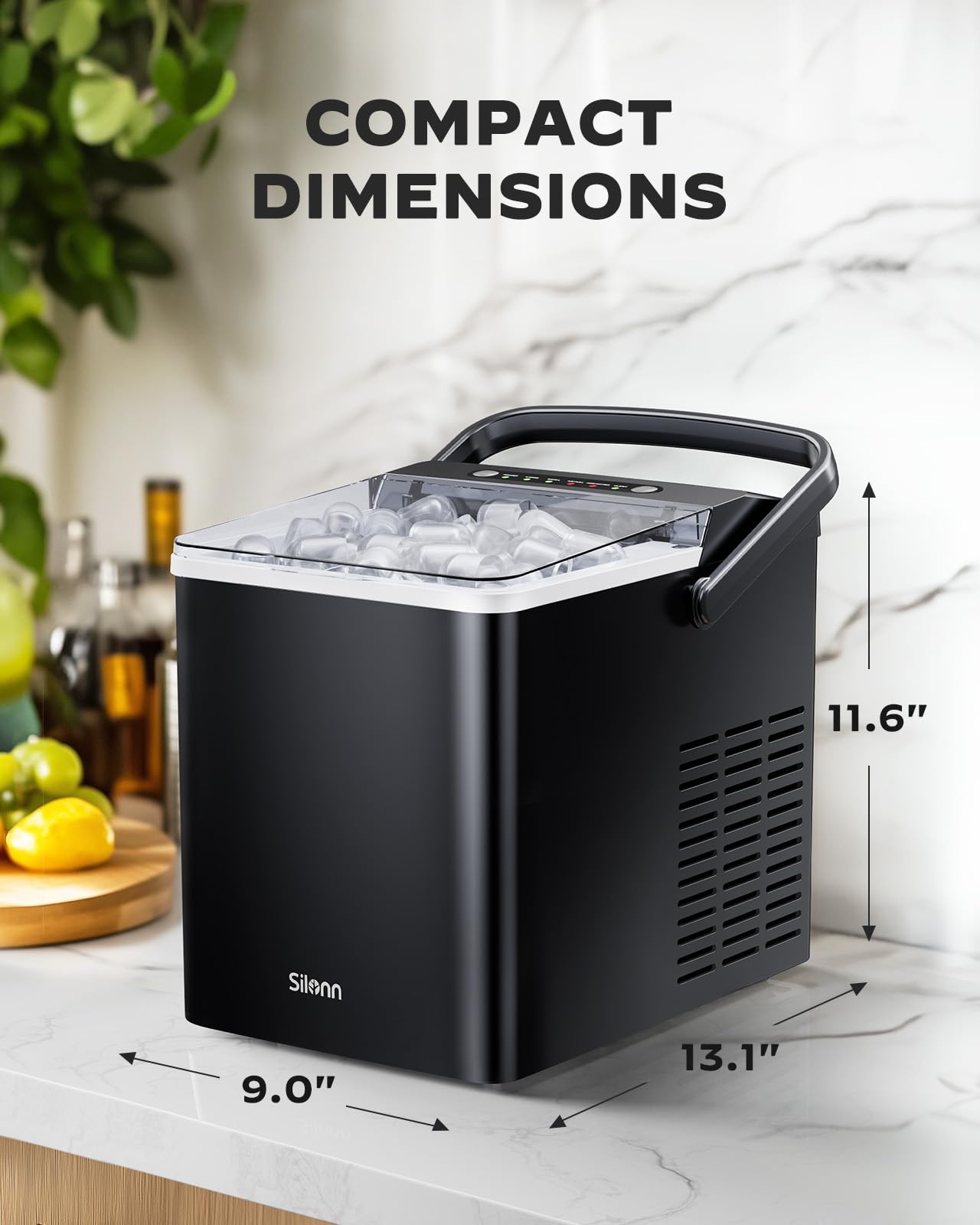 Silonn Countertop Ice Maker - Portable Self-Cleaning Ice Machine with 1.8L Water Tank & Large Ice Basket - Makes 9 Cubes in 6 Minutes - Perfect for Home, Kitchen, RV, Camping, Office & Outdoor Parties