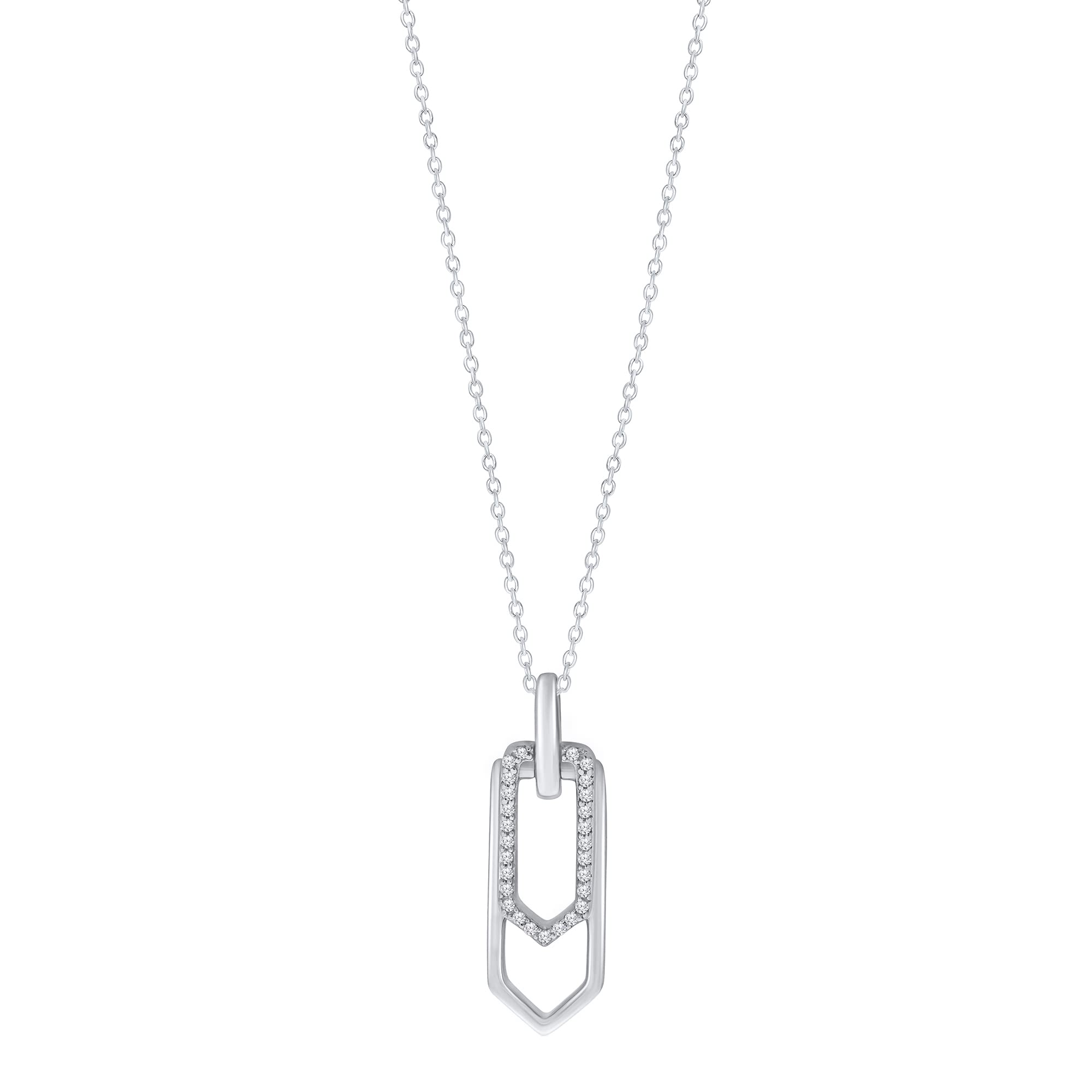 1/10ct Round White Diamond 925 Sterling Silver Paper Clip Pendant Necklace for Women - Elegant Everyday Jewelry & Perfect Gift for Her