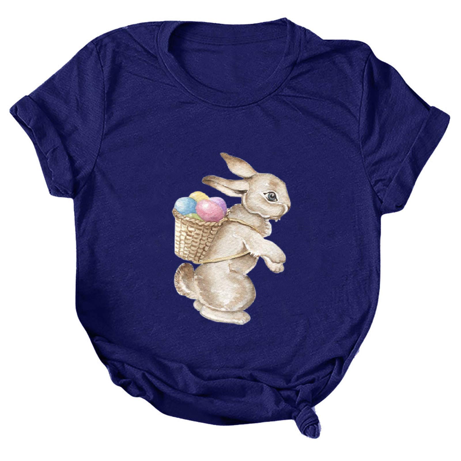 Littleice Women's Summer Casual Short Sleeve T-Shirt - Round Neck Printed Blouse for Easter & Everyday Wear | Breathable Cotton Top for Outings, Beach & Office