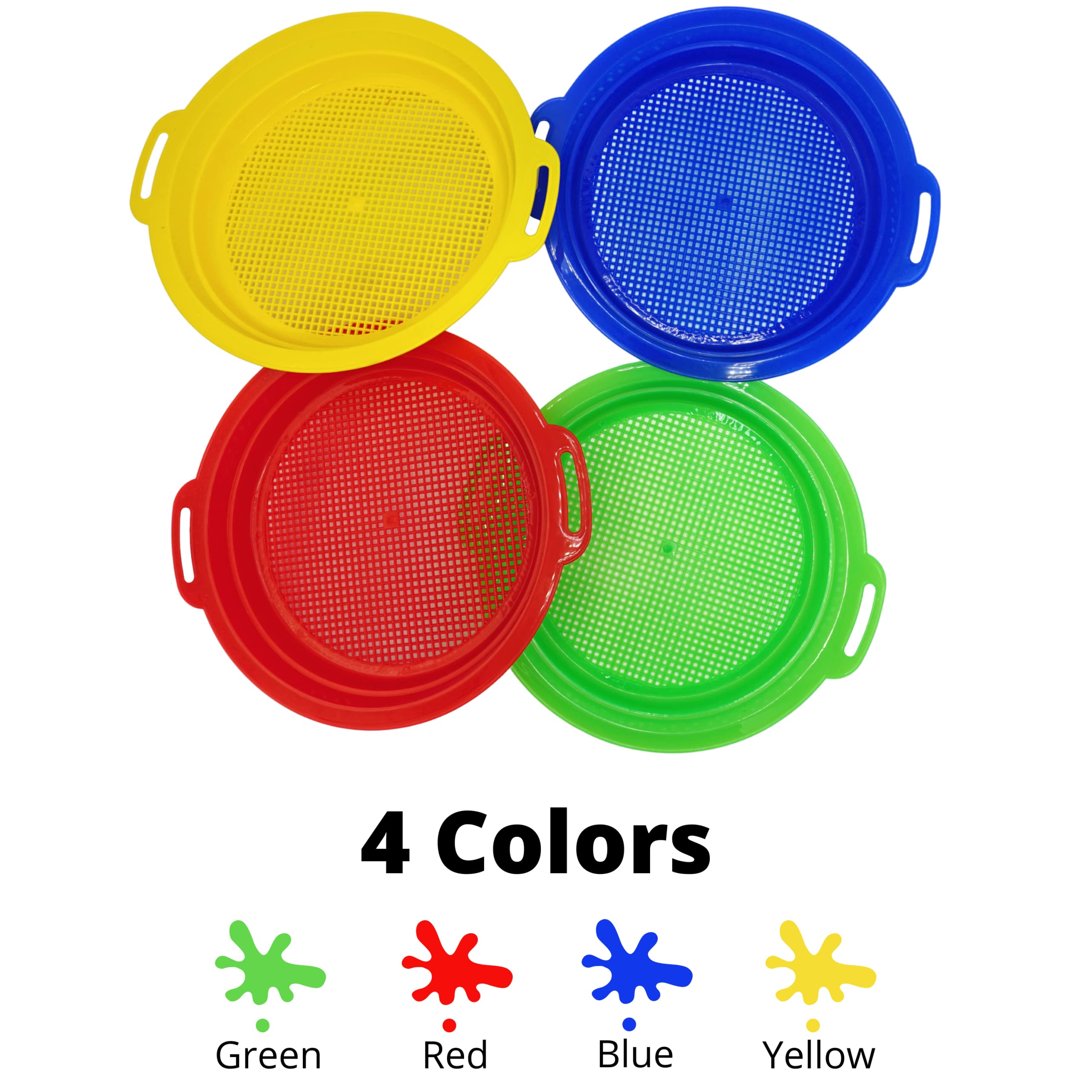 4 Pack Large Sand Sifter for Beach & Sandbox - Shark Teeth, Rocks & Plastic Finder - Durable Sand Toys for Kids & Toddlers - Perfect for Beachcombing, Treasure Hunting & Outdoor Play
