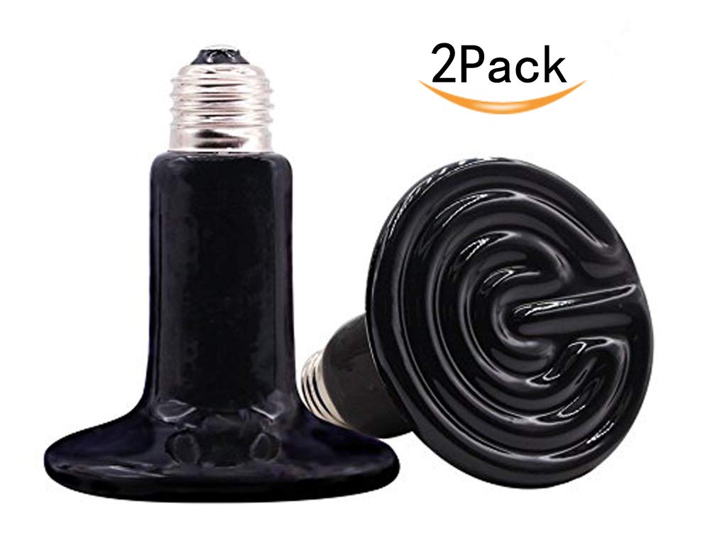 CTKcom 2-Pack 200W Reptile Ceramic Heat Lamp - E27 110V Infrared Heat Emitter Bulb for Reptiles, Chickens & Turtles - No Light, No Harm Brooder Lamp for Pet Coop Heating - Ideal for Terrariums, Chicken Coops & Turtle Tanks (Black)