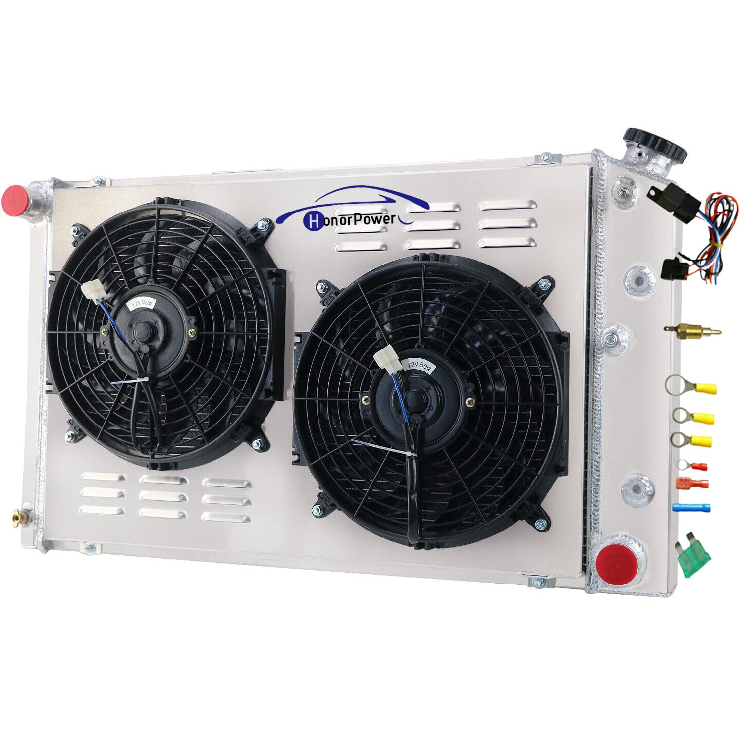 High Performance 3-Row Core Radiator for 1973-1980 Chevy & GMC C/K Series Pickup, 1970-1981 Chevy Camaro, 1975-1979 Chevelle, 1978-1984 Monte Carlo - Fits 3.2L 3.3L 3.8L 4.1L 4.3L 4.4L 4.8L Engines - Includes 2 x 12