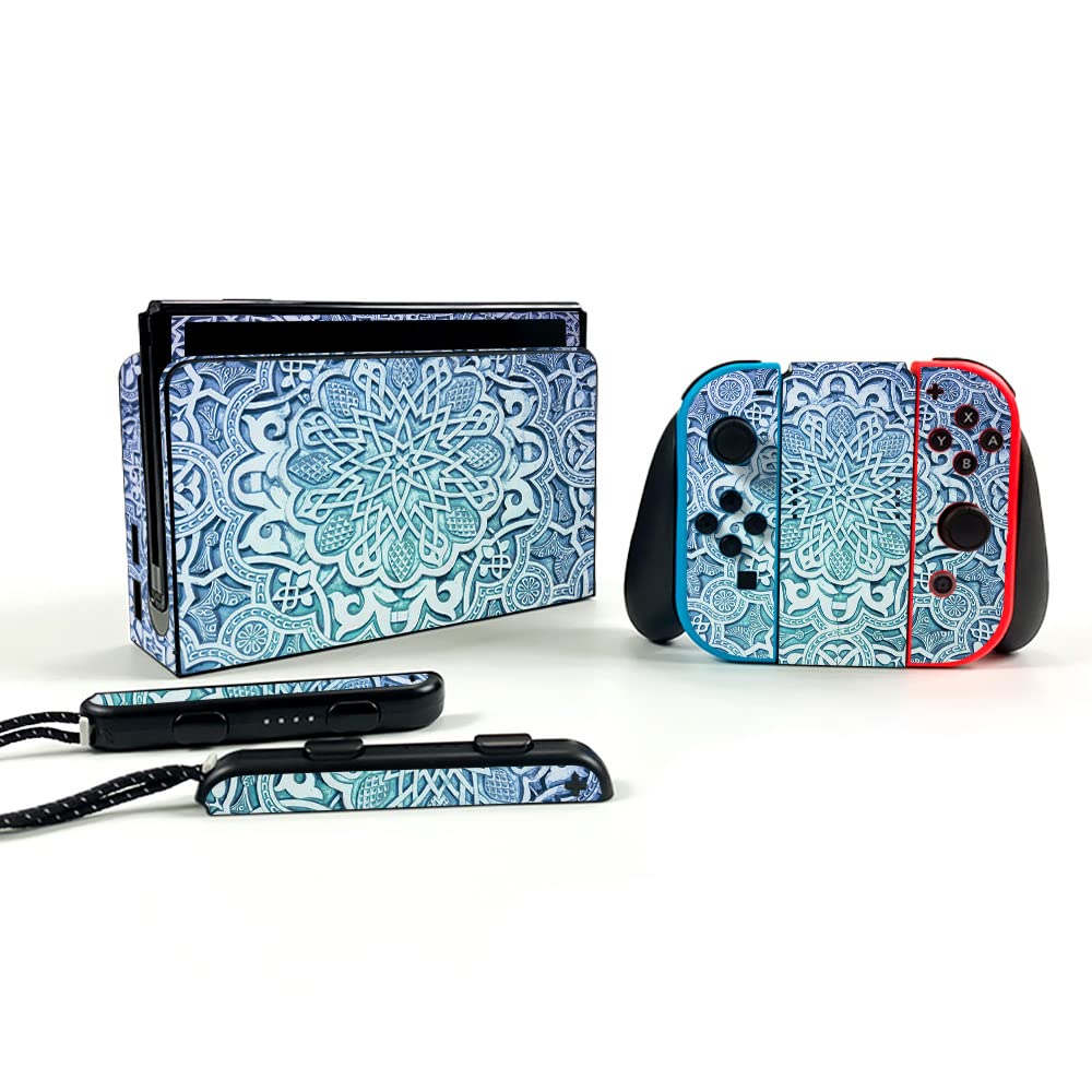 MightySkins Protective Vinyl Skin for Nintendo Switch OLED - Carved Blue Design | Durable Decal Wrap Cover | Easy to Apply & Remove | Made in USA | Perfect for Gaming Protection & Customization
