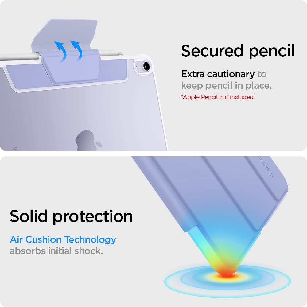 Spigen Ultra Hybrid Pro Tri-Fold Case for iPad Air 11-inch (M3/M2 2025-2024) & 10.9-inch 5th/4th Gen (2022/2020) - Clear Transparent Back with Apple Pencil Holder - Lavender | Perfect for Work, School & Travel Protection