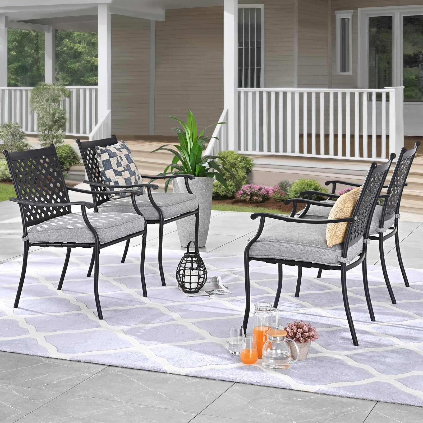 PatioFestival 5-Piece Heavy-Duty Round Outdoor Dining Set with 4 Stackable Chairs - Perfect for Backyard, Garden, Patio & Indoor Dining | Weather-Resistant Outdoor Furniture