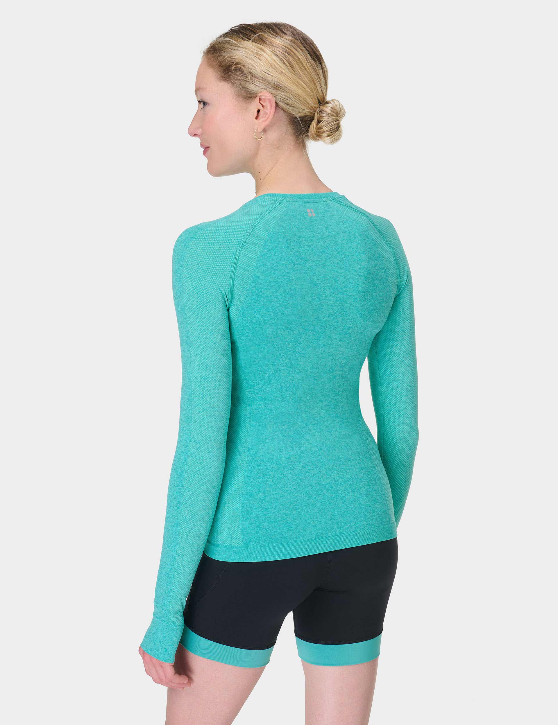 High-Performance Seamless Gym Long Sleeve Top for Athletes - Breathable Workout Shirt in Seaspray Ripple Blue Marl | Ideal for Yoga, Running & Cross Training